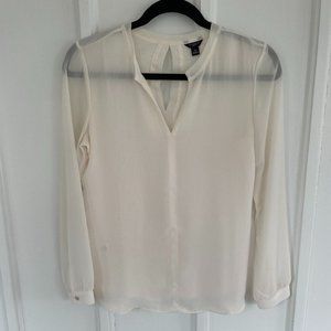Ann Taylor Long Sleeve V-Neck Blouse | Color: Cream | Size: Small Petite